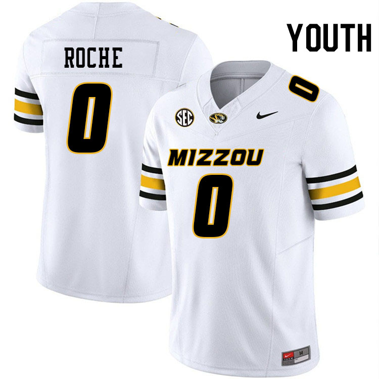 Youth #0 Phillip Roche Missouri Tigers College Football Jerseys Stitched-White